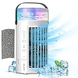 Mobile Klimageräte, 5 In 1 Lexmee Mini Luftkühler Klimaanlage, Luftbefeuchter, Ventilator Verdunstungskühler,USB Verdunstungskühler mit 3 Kühlstufen und 7 Farben LED