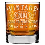 Whiskey Rocks Glas mit geätztem Vintage-Design 2004, 325 ml, zum 18. Geburtstag, altmodisch