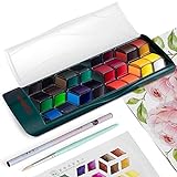Aquarellfarbe Set mit 36 Premium-Farben, Tragbare Malerei mit Bonusstift, Pinsel für Künstler, Profis, Anfänger (Grün)