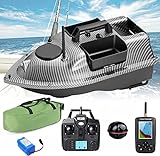 QINAIDI Portable Feeding Boat Fish Finder with GPS, Bait Boat Fishing Remote Controlled Boat with Double Motors and Propeller, 5200 mAh Batteries