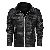 Herren Fliegerjacke L eder Gefüttert Teddy-Fleece Kunstleder Bomberjacke Pilotenjacke Lederjacke Cargo Militär Pilot Winter Jacke Softshelljacke Übergangs Bikerjacke (Black #2, XL)