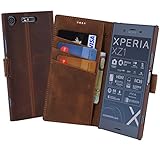 Suncase Book-Style (Slim-Fit) kompatibel mit Sony Xperia XZ1 Ledertasche Leder Tasche Handytasche Schutzhülle Case Hülle (mit Standfunktion und Kartenfach) antik Coffee