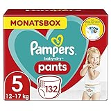 Pampers Windeln Pants Größe 5 (12-17kg) Baby-Dry, Junior, 132 Höschenwindeln mit Stop- und Schutz Täschchen, MONATSBOX