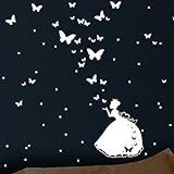 Wandtattoo-Loft Leuchtaufkleber Eine Prinzessin mit 30 verschiedenen Schmetterlingen und 60 Punkten Fluoreszierende Aufkleber - Leuchtende Sticker für das Kinderzimmer