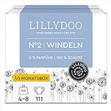 LILLYDOO hautfreundliche Windeln, Größe 2 (4-8 kg), Halbmonatsbox (111 Windeln) (FSC Mix)