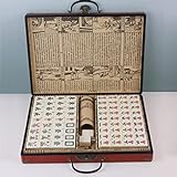 SHATONG Tragbare Chinesisch Mah-Jong Retro Mahjong Box 144 Fliesen nummeriertes Mahjong Set,geeignet für Familienfeiern/Gesellschaftsspiele