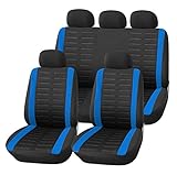 Upgrade4cars Auto-Sitzbezüge Set Universal Auto-Schonbezüge Schwarz Blau mit Teilbarer Rückbank Auto-Zubehör Innenraum