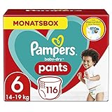 Pampers Windeln Pants Größe 6 (14-19kg) Baby-Dry, Extra Large, 116 Höschenwindeln mit Stop- und Schutz Täschchen, MONATSBOX