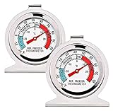 EURYTKS Kühlschrank-Thermometer, mit roter Anzeige für Kühler, Doppelskala, Kühlhaken, stehend, langlebig, Stahl, 2 Stück