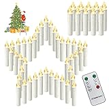 YUENFONG LED Kerzen Weihnachtskerzen mit fernbedienung, 50 Stück Kabellos Kerzen Christbaumkerzen für Weihnachtsdeko, Hochzeitsdeko, Party, Warmweiß