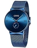 CIVO Herrenuhr Blau Uhr männer Minimalistisch Wasserdicht Edelstahl Mesh Armbanduhr Herren Analoge Einfache Geschäft Elegante