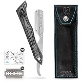 Präzises Premium-Rasiermesser + Hochwertiges Echtleder-Etui + Einfache Anleitungen + Scharfe Ersatzklingen Beardo | Ideal zum Rasieren … (silber gebürstet/schwarz)