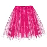 WOZOW Damenrock Tutu Ballettrock Petticoat Unterrock Cosplay Minirock Multi-Schichten Crinoline Tanzkleid Party Karnevalskostüm (50-110,heißes Rosa)