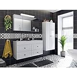 Doppel-Badezimmer Möbelset Cottage Stil Hochglanz weiß mit Doppel-Waschplatz und großen Spiegelschrank
