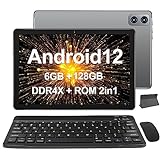 WOZIFAN 10.1' Android 12 Tablet, UMCP(6GB DDR4X 128GB ROM 2 in 1) Ultraglatter Prozessor MTK8183 Octa-Core 2.0 GHz Dual WLAN GPS mit Gehäuse Tastatur Maus für Gaming Arbeit Studium und Spiel-Grau