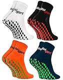 Rainbow Socks - Damen Herren Neon Sneaker Sport Stoppersocken - 4 Paar - Weiß Schwarz Orange Blau - Größen 44-46