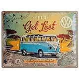 Nostalgic Art Retro Blechschild Volkswagen Bulli T1 – Let's Get Lost – VW Bus Geschenk-Idee, aus Metall, Vintage-Design zur Dekoration, 30 x 40 cm