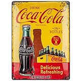 Nostalgic-Art Retro Blechschild, 30 x 40 cm, Coca-Cola – In Bottles Yellow – Geschenk-Idee für Coke-Fans, aus Metall, Vintage-Design zur Dekoration