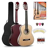 Classic Cantabile AS-851 1/2 Konzertgitarre Starter Set (Komplettes Anfänger Set mit Klassik Gitarre, Gigbag Tasche, Nylonsaiten, Lehrbuch/Schule, 3x Plektren und Stimmpfeife)