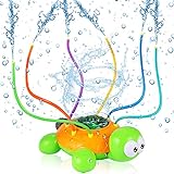 JOYUE Wassersprinkler für Kinder, Sprinkler für Kinder, Schildkröte Wassersprühspielzeug mit 6 Schlauch, Rotations Wasser Sprinkler Spielzeug, Wasserspielzeug für Garten Rasen Outdoor