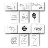 Freyheit | 12x Stilvolle Geburtstagskarten (Format A6) | Schwarz-Weiße Geburtstagskarten Klappkarten mit hochwertigem Kraft Umschlag
