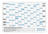 Wandkalender/Wandplaner 2025 (hellblau) gerollt DIN A0 Format (841 x 1189 mm) 14 Monate, komplette Jahresvorschau Folgejahr und Ferientermine/Feiertage aller Bundesländer