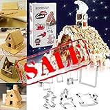 KeepingcooX 3D Weihnachten Lebkuchenhaus Ausstecher Set (13.7x10x9.8 cm)- Schlitten, Elch/Elk, Lebkuchenmann, Weihnachtsbaum, Weihnachtsmann，Feiertagsausschnitte Cutters Kit - Geschenkbox, 12 Stück