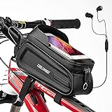 HAIWILL Fahrrad Rahmentasche Wasserdicht Lenkertasche Oberrohrtasche mit Touchscreen Kopfhörerloch, Handyhalterung für iPhone 12/12 Pro Max/11/XR Smartphone bis zu 7 Zoll, Fahrradzubehör