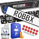 ROBBX® 2X Rahmenlose Auto Kennzeichenhalter | Vibrationsdämpfer für Lackschutz | 5 in1 Parkscheibe | Befestigungskit | Nummernschildhalter werbefrei