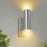LED Außenlampe mit Bewegungsmelder Modern IP44 GU10 Außenleuchte Edelstahl Gebürstet Up Down Wandlampe für Porch Garten Balkon