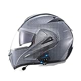 GAOZH Klapphelm Mit Bluetooth FüR Damen Und Herren Motorradhelm Integrierter Bluetooth-Helm ECE Genehmigt Motorrad Full Face Helm Rollerhelm Anti-Fog-Doppelspiegel Sturzhelm L(59~60cm)
