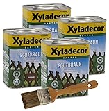 Xyladecor Echtbraun Zaunlasur 4x 0,75L + Pinsel Holzschutzlasur Holzschutz