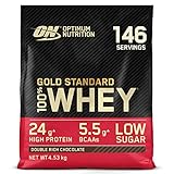Optimum Nutrition ON Gold Standard Whey Protein Pulver, Eiweißpulver zum Muskelaufbau, natürlich enthaltene BCAA und Glutamin, Double Rich Chocolate, 146 Portionen, 4.53kg, Verpackung kann Variieren