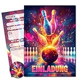 Vielucks® 15 x Filmgenre Einladungskarten - DIN A6 - Original - mit Aufkleber,Einladungskarten Kindergeburtstag Mädchen Junge,Geburtstagseinladungen,Party deko,Einladung Einschulung (Bowling)
