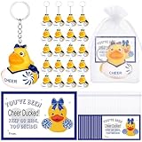 Junkin 20er-Set Cheer-Geschenke, Großpackung enthält 20 Enten-Schlüsselanhänger, 20 inspirierende Karten, 20 Organza-Geschenkbeutel, Cheerleader-Wettbewerbsgeschenke für Cheerleader-Team,