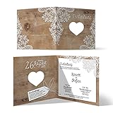 Lasergeschnittene Hochzeit Einladungskarten (20 Stück) - Rustikal mit weißer Spitze - Hochzeitskarten