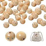 DZAY 50 Stück Puppenkopf Holzperlen mit Lächeln Gesicht,Natural Wooden Face Balls Puppenkopfperlen für DIY Schmuck Armbänder Halskettenherstellung Handwerkliche Holzperlen Holzkugeln (22mm)