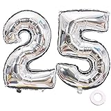 Juland Luftballons 25. Geburtstag XXL Riesen Folienballon Luftballon Zahl 25 52 Silber Nummer Ballons Große Folienmylar-Ballons 40-Zoll-Riesen-Jumbo-Zahl-Ballons zum 25. Geburtstag Partydekorationen