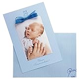 MyPaperSet Grußkarten zur Geburt, Babykarten im Set Blue Bear - 30 Dankeskarten zur Geburt/Einladung zur Taufe inkl. Umschläge, Satinbänder. Einfach selber bedrucken.