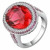 Mesnt Ring Damen mit großen ovalen roten Zirkonia Silberrot Ring für Frauen Mädchen, Größe 62 (19.7)