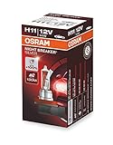 Osram Night Breaker Silver H11, +100% mehr Helligkeit, Halogen-Scheinwerferlampe, 64211NBS, 12V Pkw, Faltschachtel (1 Lampe)