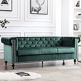 RETRIN Sofa 3 Sitzer 206 cm mit edler Knopfheftung und typischen Armlehnen Bezug aus Samt,Holzgestell,Metallbeine Couch für Wohnzimmer, Gästezimmer,Wohnzimmer Möbel,Green