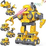 GizmoVine Bagger Spielzeug, 5 in 1 BAU Spielzeug Sandkasten Sand Spielzeug Ingenieurbagger-Set, Demontage-Roboterspielzeug DIY Baufahrzeug Kinder-Lernspielzeug