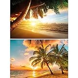 GREAT ART® Set mit 2 Poster – Traumstrand Goldener Sonnenuntergang – Palmen Strand Karibik Urlaub Hintergrund Fotoplakat Dekoration Bild Wanddeko (Din A2-42 x 59,4)