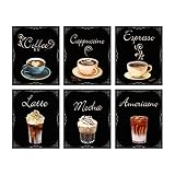 SUPERDANT 6 STÜCKE Retro Kaffee Leinwanddrucke Wandkunst Bilder Kaffee Bar Wanddekoration Kaffeeschild Küche Leinwand Wandkunst Für Modernes Zuhause Esszimmer Dekorative Bäckerei R