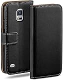 moex Klapphülle für Samsung Galaxy S5 Mini Hülle klappbar, Handyhülle mit Kartenfach, 360 Grad Schutzhülle zum klappen, Flip Case Book Cover, Vegan Leder Handytasche, Schwarz