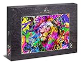 Ulmer Puzzleschmiede - Puzzle „Farben-Pracht“ - Modernes 1000 Teile Puzzle – farbenfrohes Puzzlemotiv eines majestätischen Löwen - abstraktes Gemälde als modernes Tierpuzzle