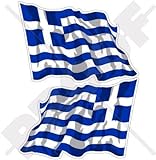 GRIECHENLAND Griechische Wehende Flagge Hellas, Hellenisch 75mm Auto & Motorrad Aufkleber, x2 Vinyl Stickers (Links - Rechts)