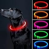 LED Leuchthalsband Hund Halsband USB wiederaufladbar, Längenverstellbarer Haustier Sicherheit Kragen Hundehalsband Leuchtend LED Halsband für Hunde und Katzen, 3 Modus(Rot)