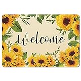 Sunflower Welcome Fußmatte, 39 x 59 cm, gelbe Blume, dekorativer Retro-Eingangsteppich, Sommer-Gummiunterseite, Bodenmatte für Küche, Badezimmer, Heimdekoration